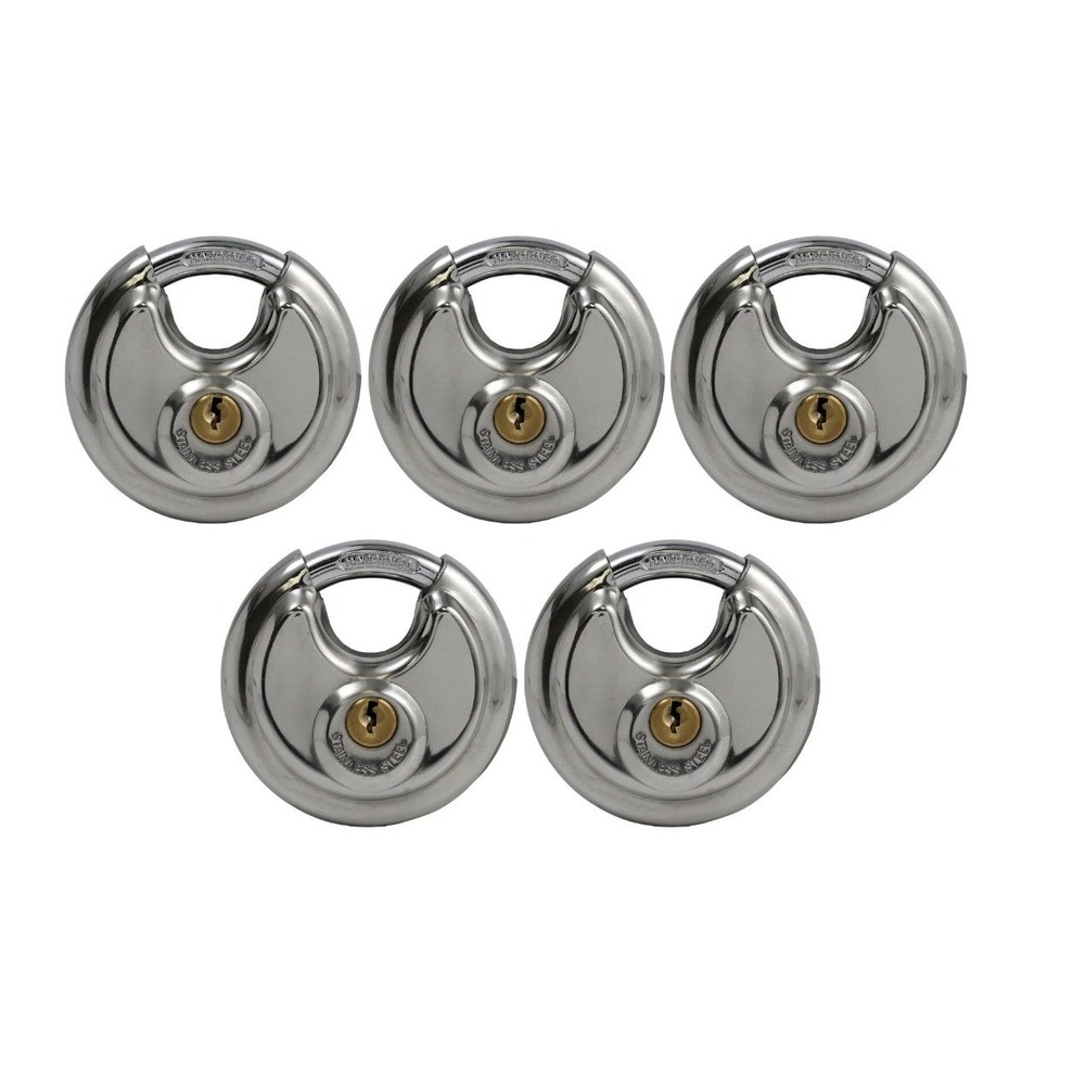 NEW 5-PACK PACLOCK 70mm Stainless Steel Disc Padlock 6-Pin Cylinder Storage Lock